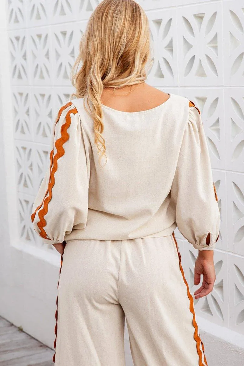 Pumpkin Spice Zig Zag Cream Wide Leg Pants Set