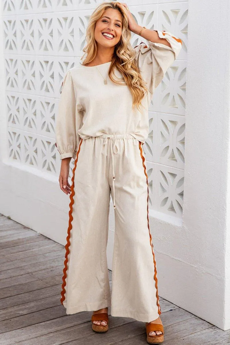 Pumpkin Spice Zig Zag Cream Wide Leg Pants Set
