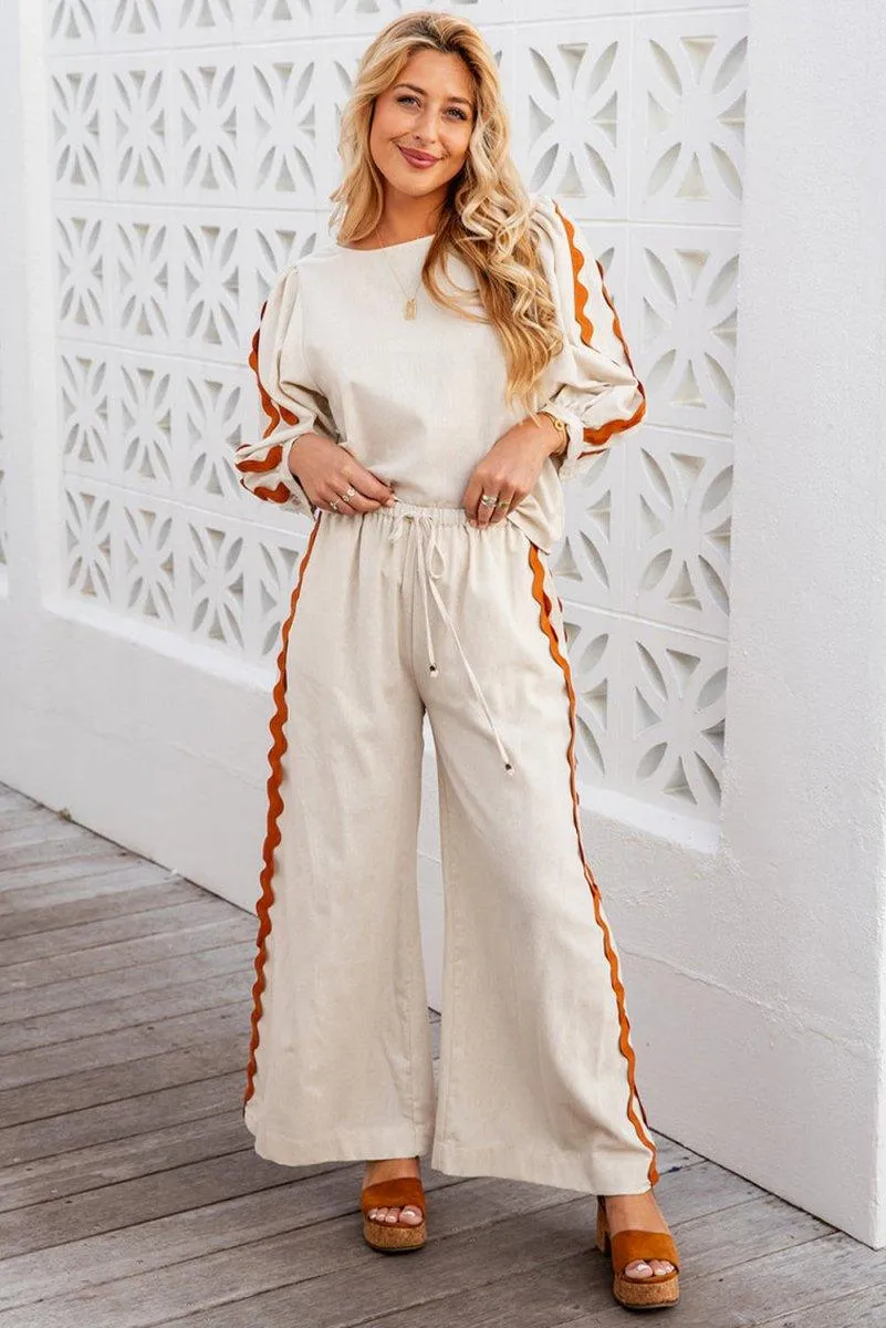 Pumpkin Spice Zig Zag Cream Wide Leg Pants Set