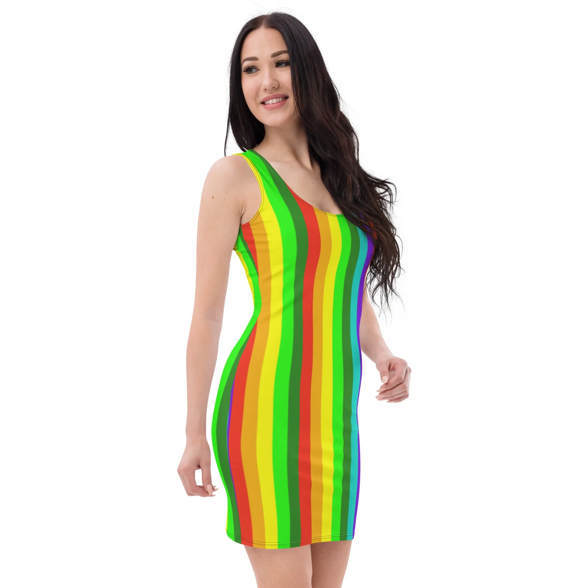 Rainbow Gay Pride Sleeveless Dress, Best Gay Pride Striped Rainbow Colorful Women's Long One-Piece Dress- Made in USA/ Europe