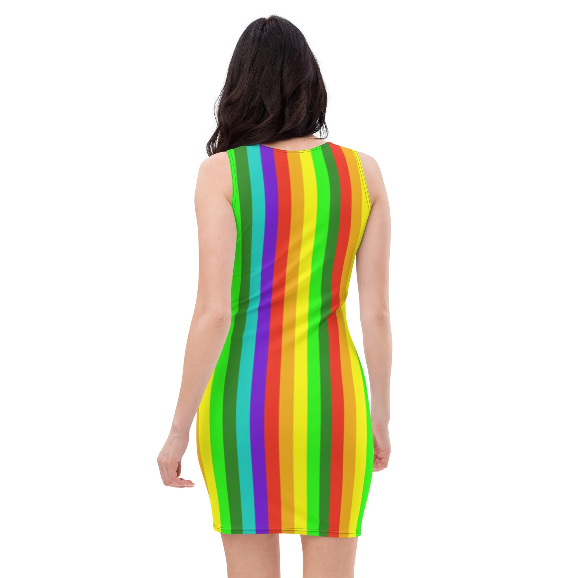 Rainbow Gay Pride Sleeveless Dress, Best Gay Pride Striped Rainbow Colorful Women's Long One-Piece Dress- Made in USA/ Europe