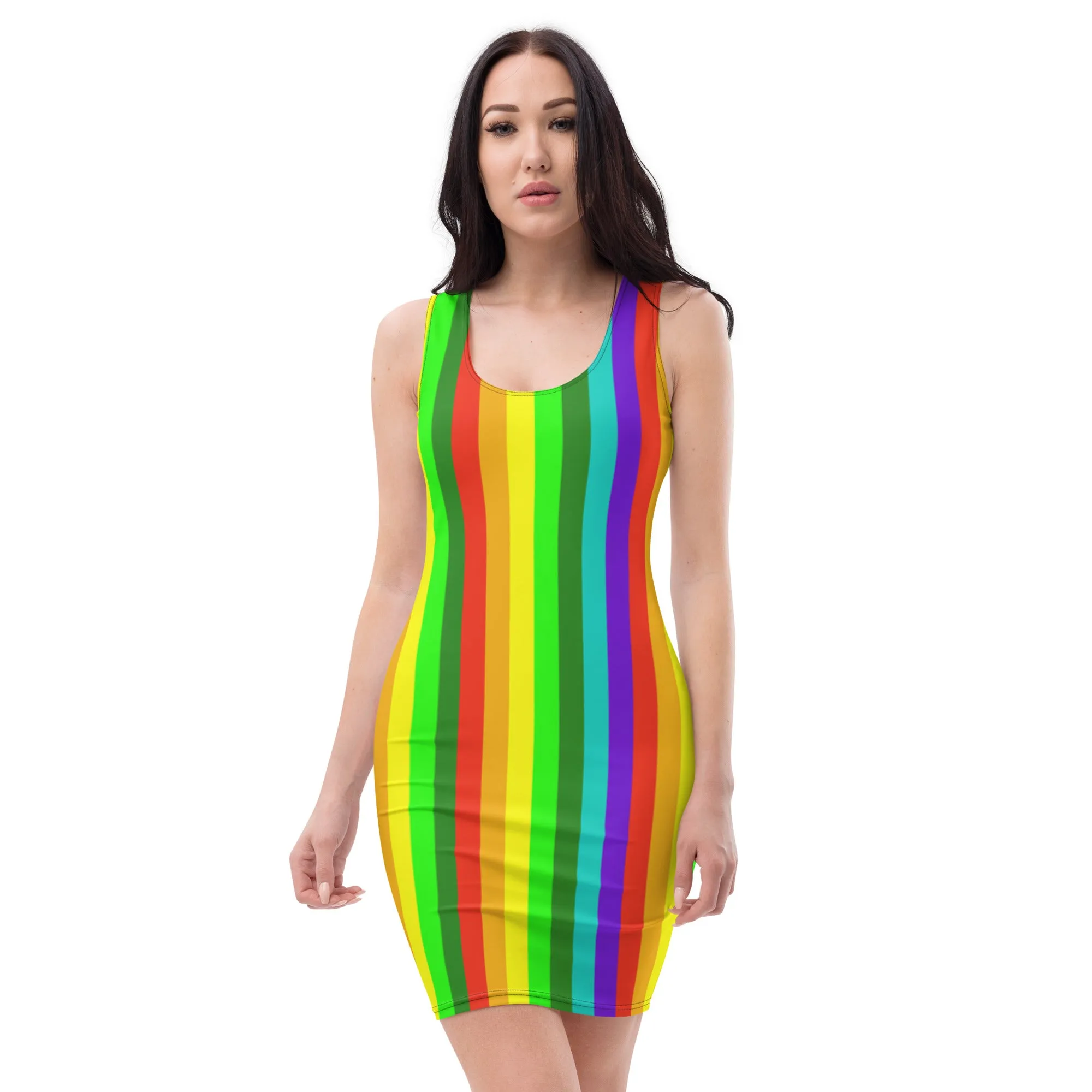 Rainbow Gay Pride Sleeveless Dress, Best Gay Pride Striped Rainbow Colorful Women's Long One-Piece Dress- Made in USA/ Europe