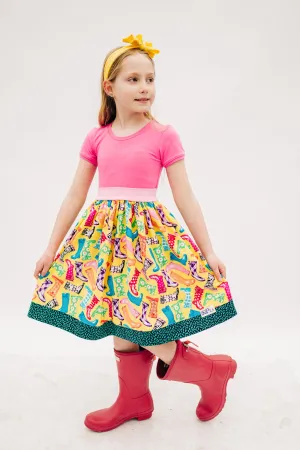 Raindrops Cap Sleeved Twirl Dress (Ships in 2 Weeks)