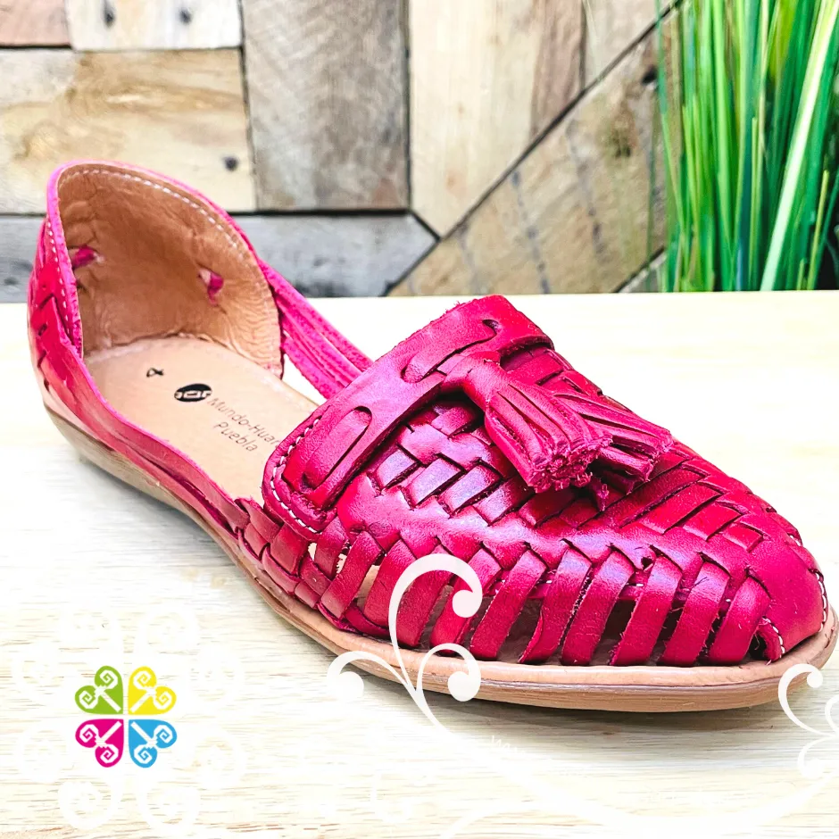Red Tassels Flat Shoes - Huarache Piel