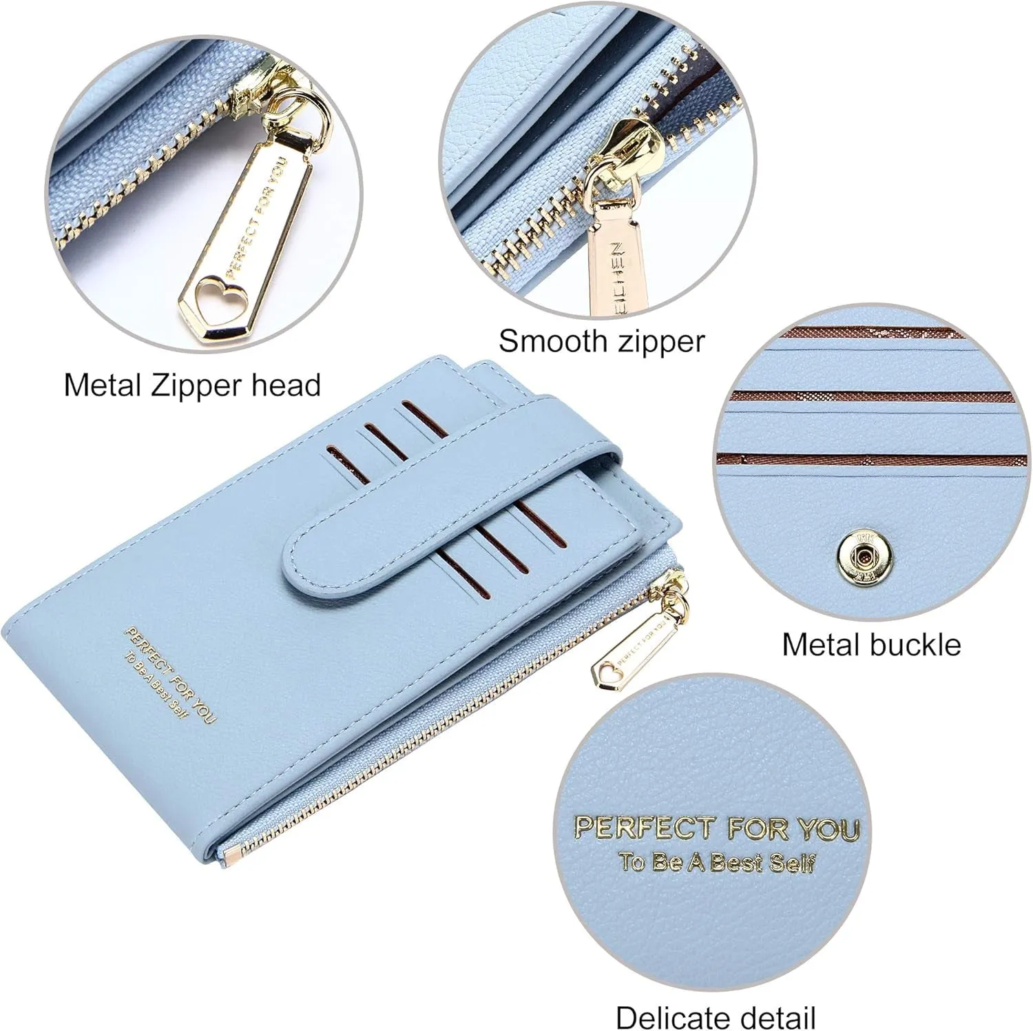 RFID Card Holder Wallet for Women Slim Wallets Bifold Multi Card Case Zipper Coin Purse
