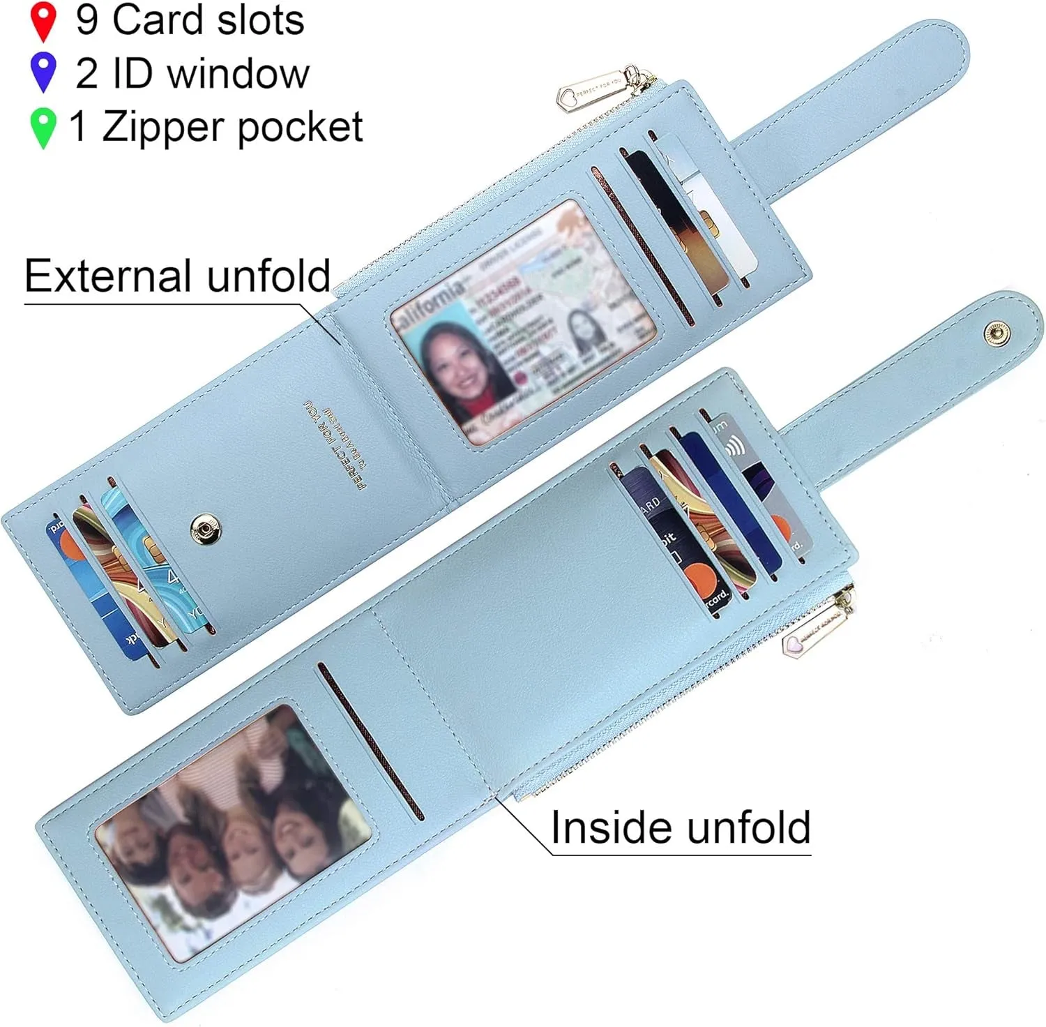 RFID Card Holder Wallet for Women Slim Wallets Bifold Multi Card Case Zipper Coin Purse