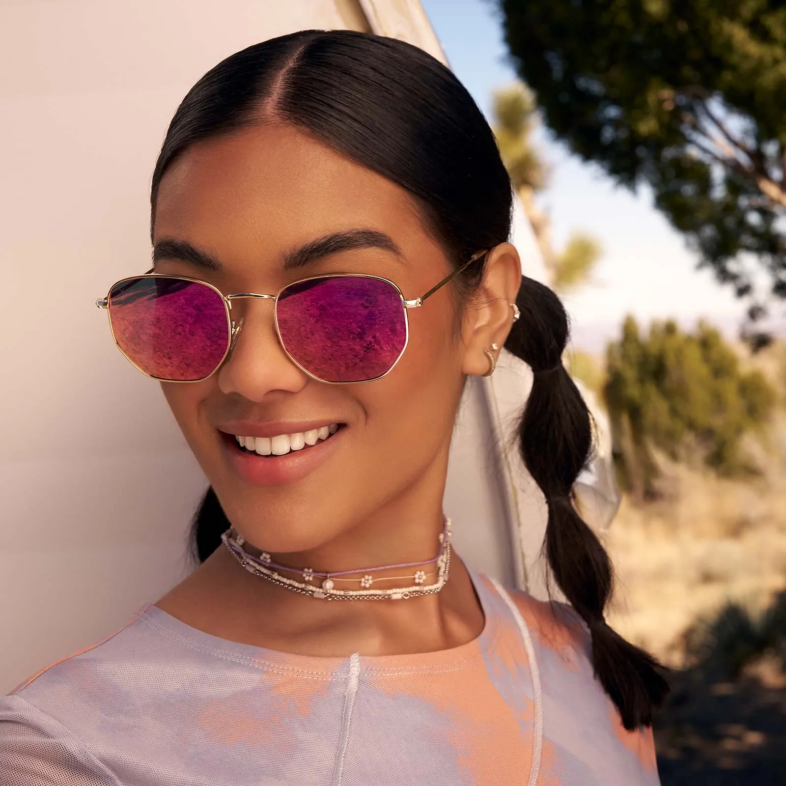 roxbury - gold   candy pink mirror polarized sunglasses