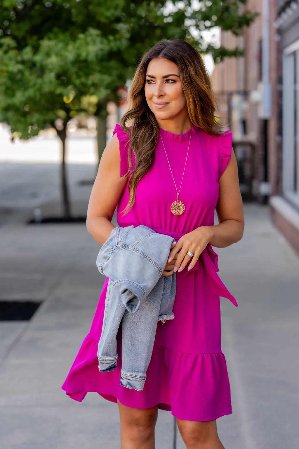 Ruffle Trim Tie Tank Dress