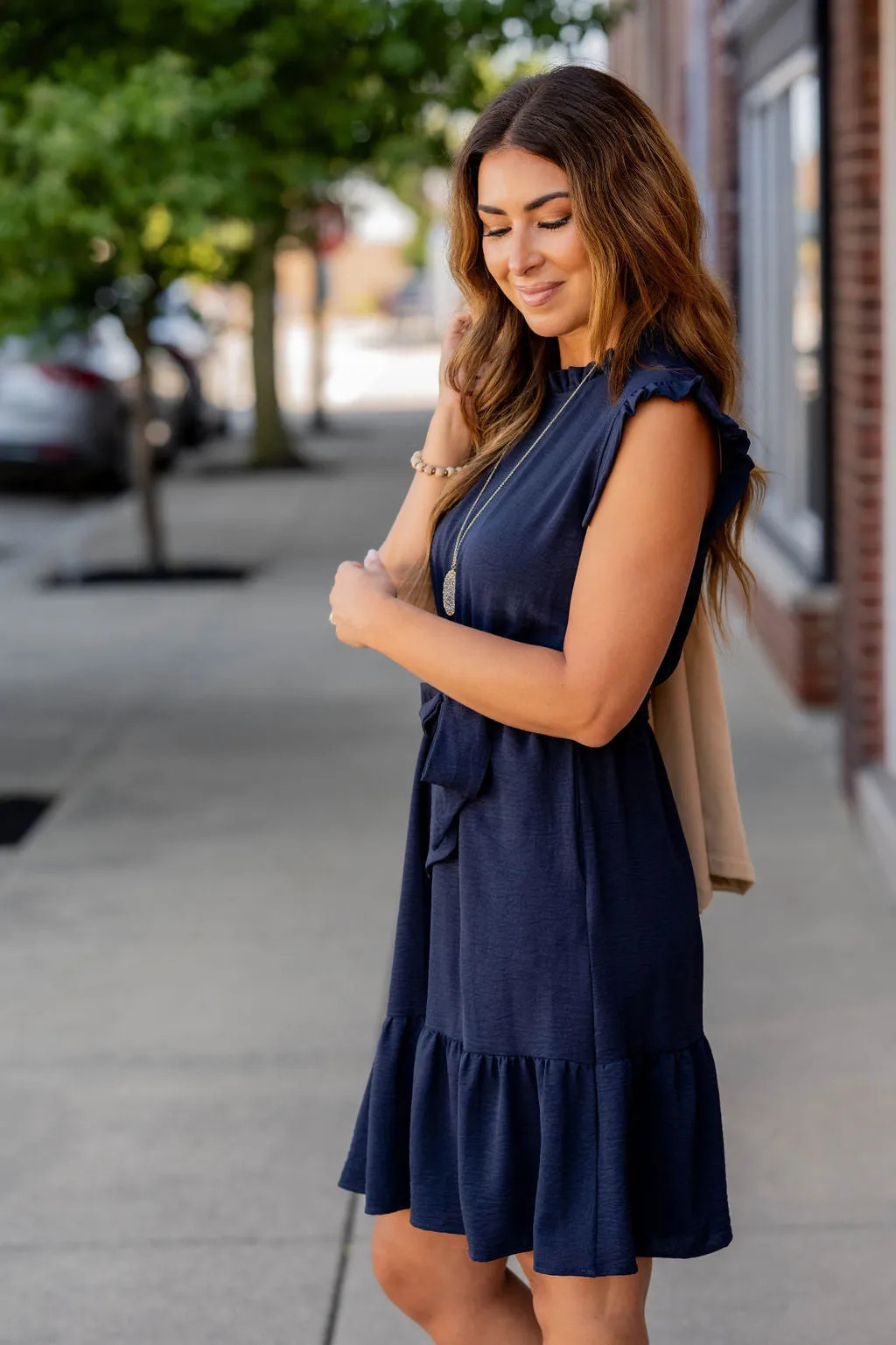 Ruffle Trim Tie Tank Dress