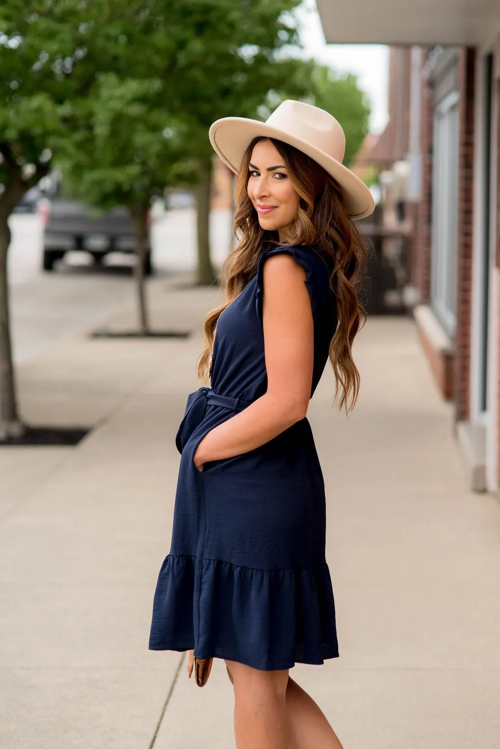 Ruffle Trim Tie Tank Dress
