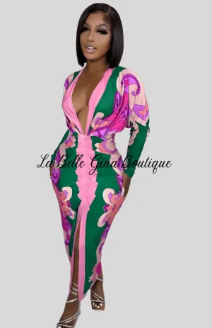 Sara V-neck tight fitting dress Multi-dark-FINAL SALE