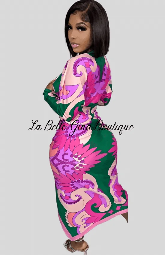 Sara V-neck tight fitting dress Multi-dark-FINAL SALE