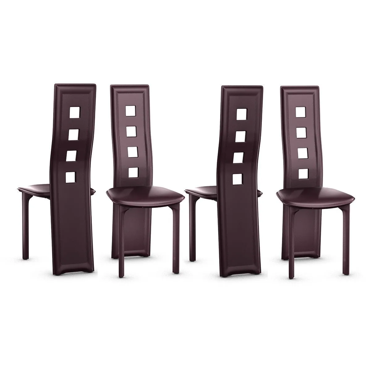 Set of 4 Steel Frame High Back Armless Dining Chairs