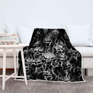 Smoke Skull Sherpa Blanket Black And White Version