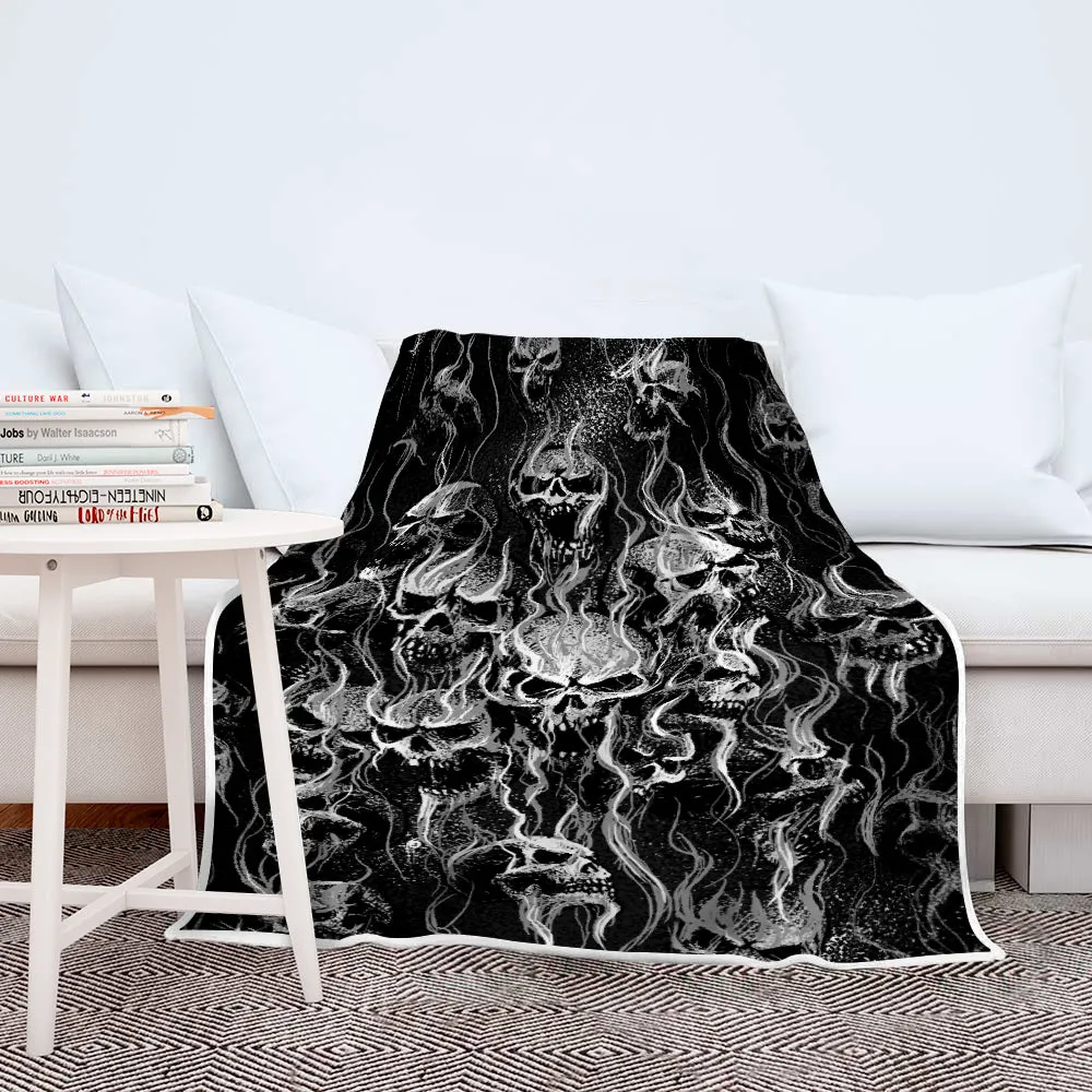 Smoke Skull Sherpa Blanket Black And White Version