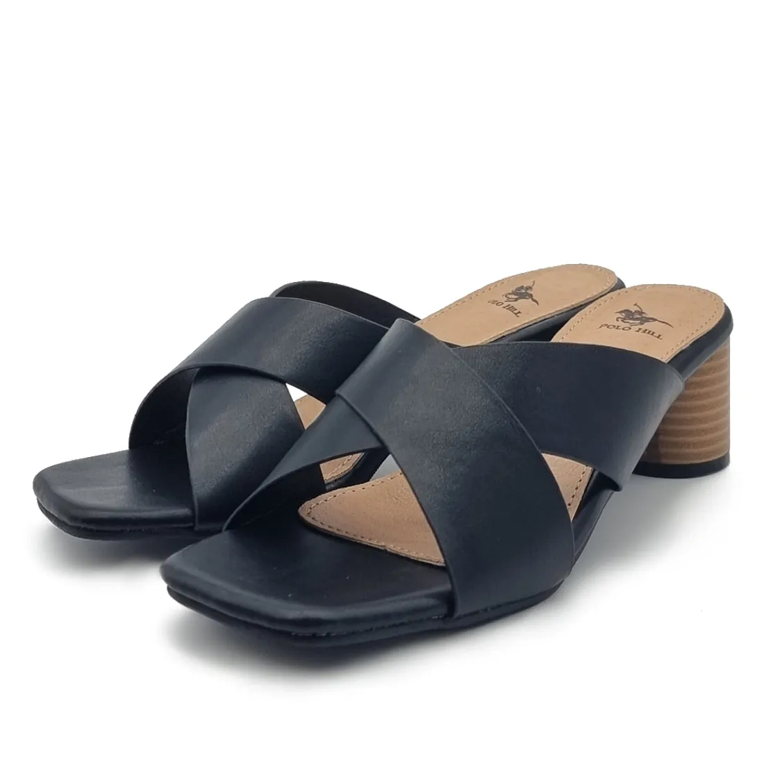 Square Open Toe Cross Band Slide Heels