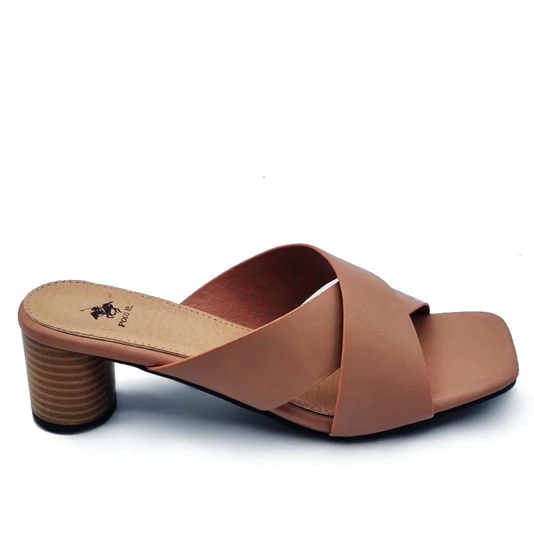 Square Open Toe Cross Band Slide Heels