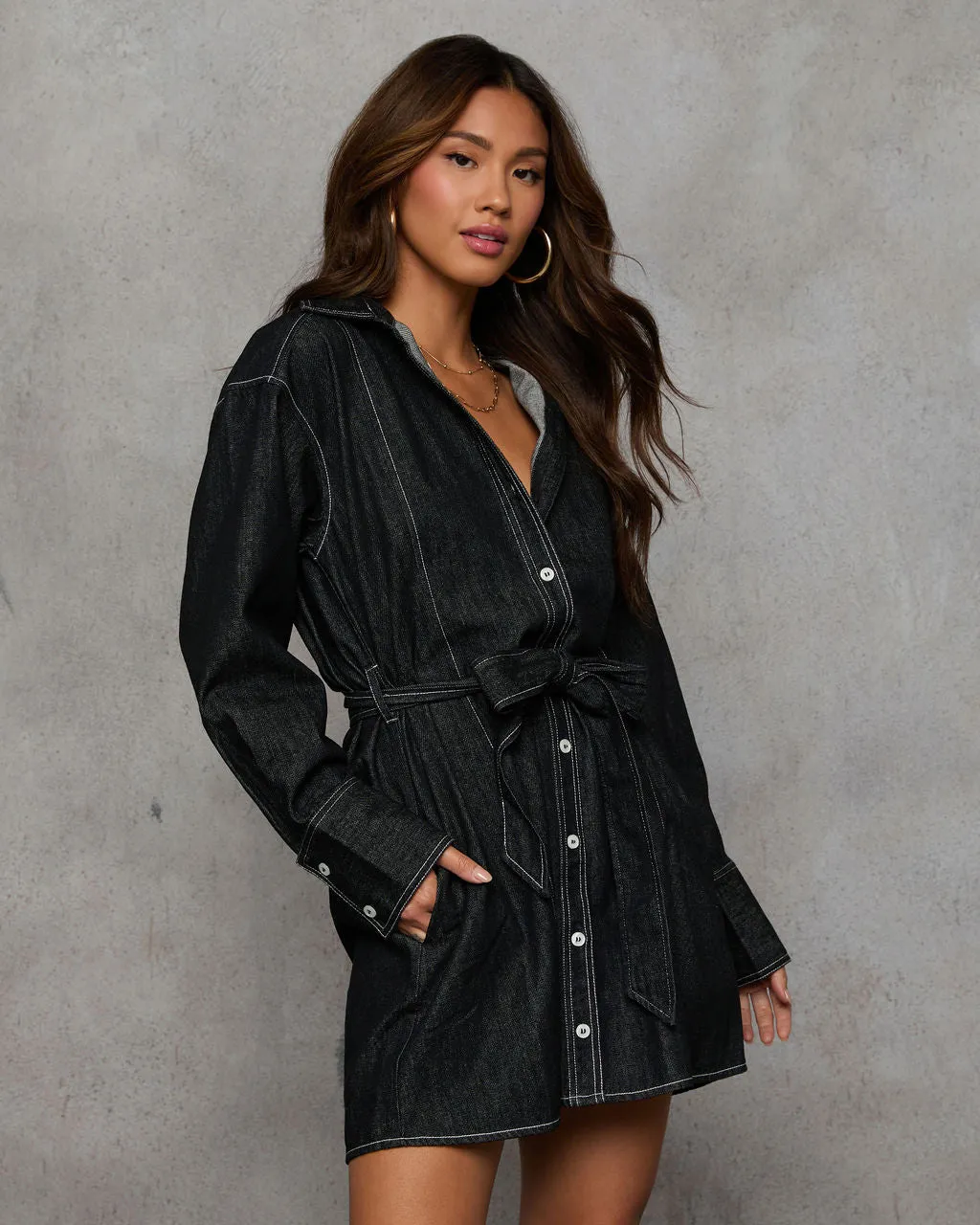 Stay Cool Denim Waist Tie Mini Dress