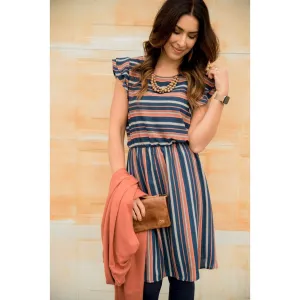 Striped Double Flutter Dress
