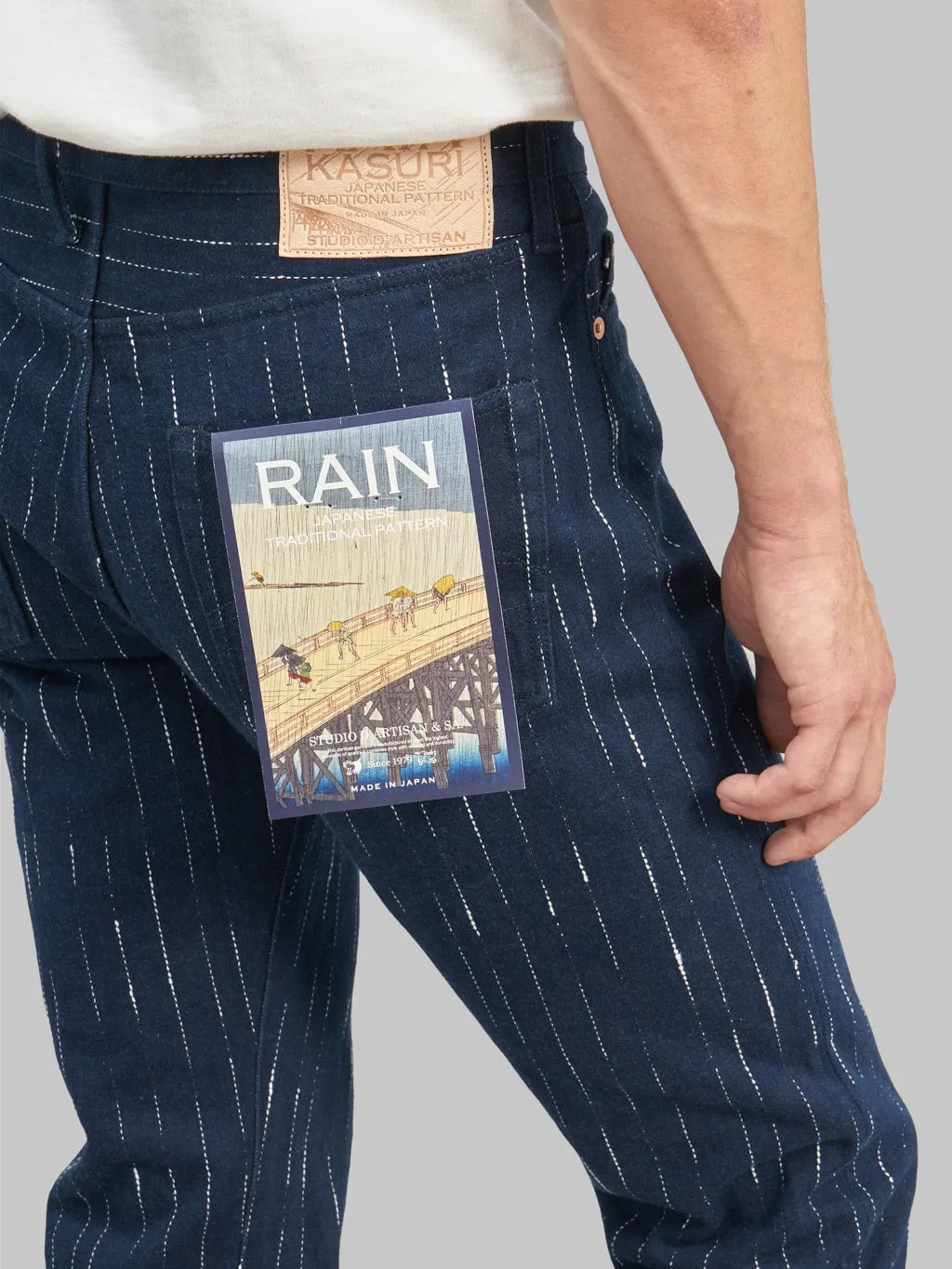Studio D'artisan D1885 14oz "Rain" Kasuri Tapered Jeans