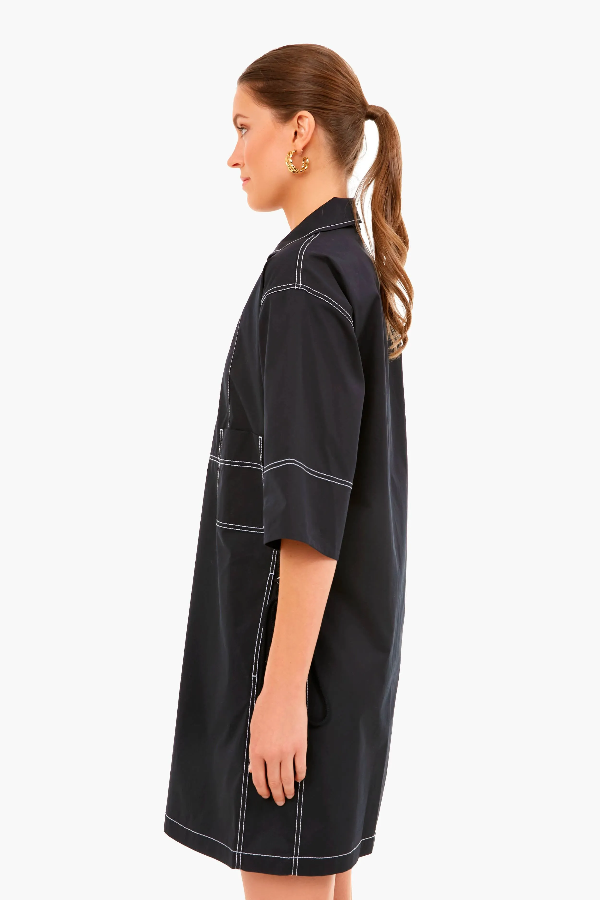 Topstitch Poplin Shirt Dress