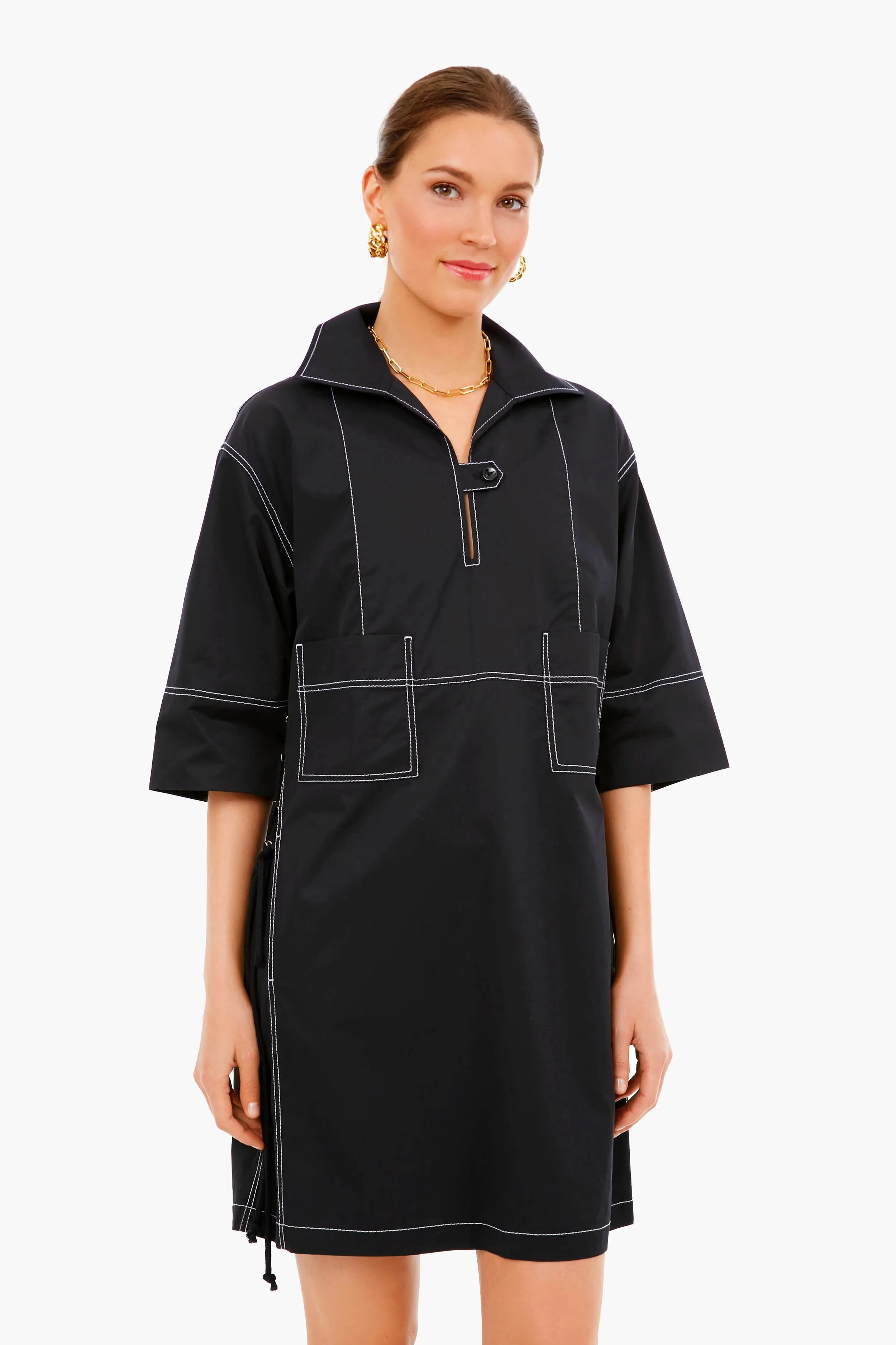 Topstitch Poplin Shirt Dress