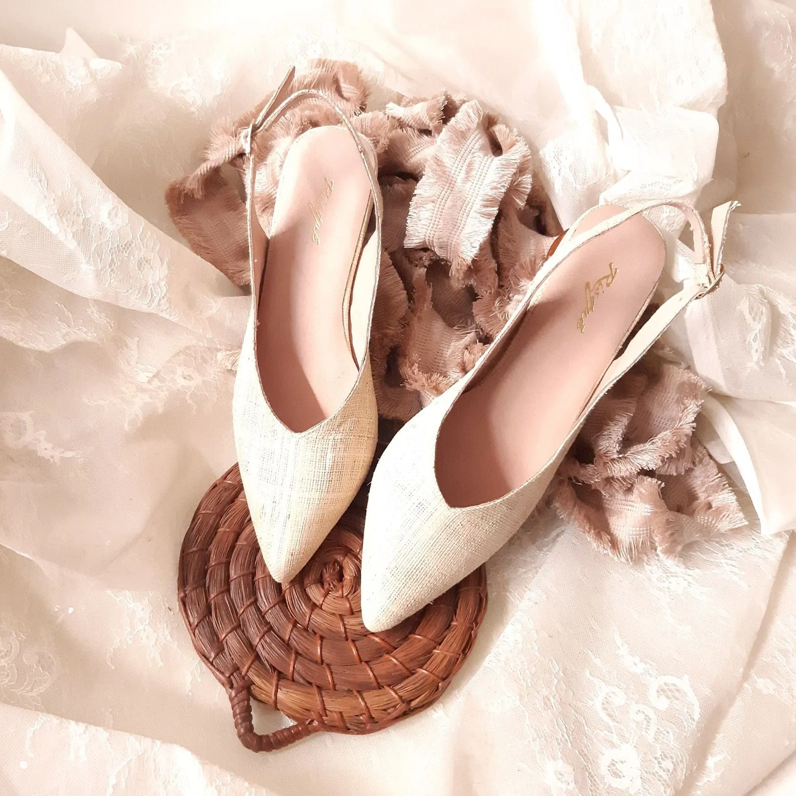 V-Cut Sling Back with Wooden Heels