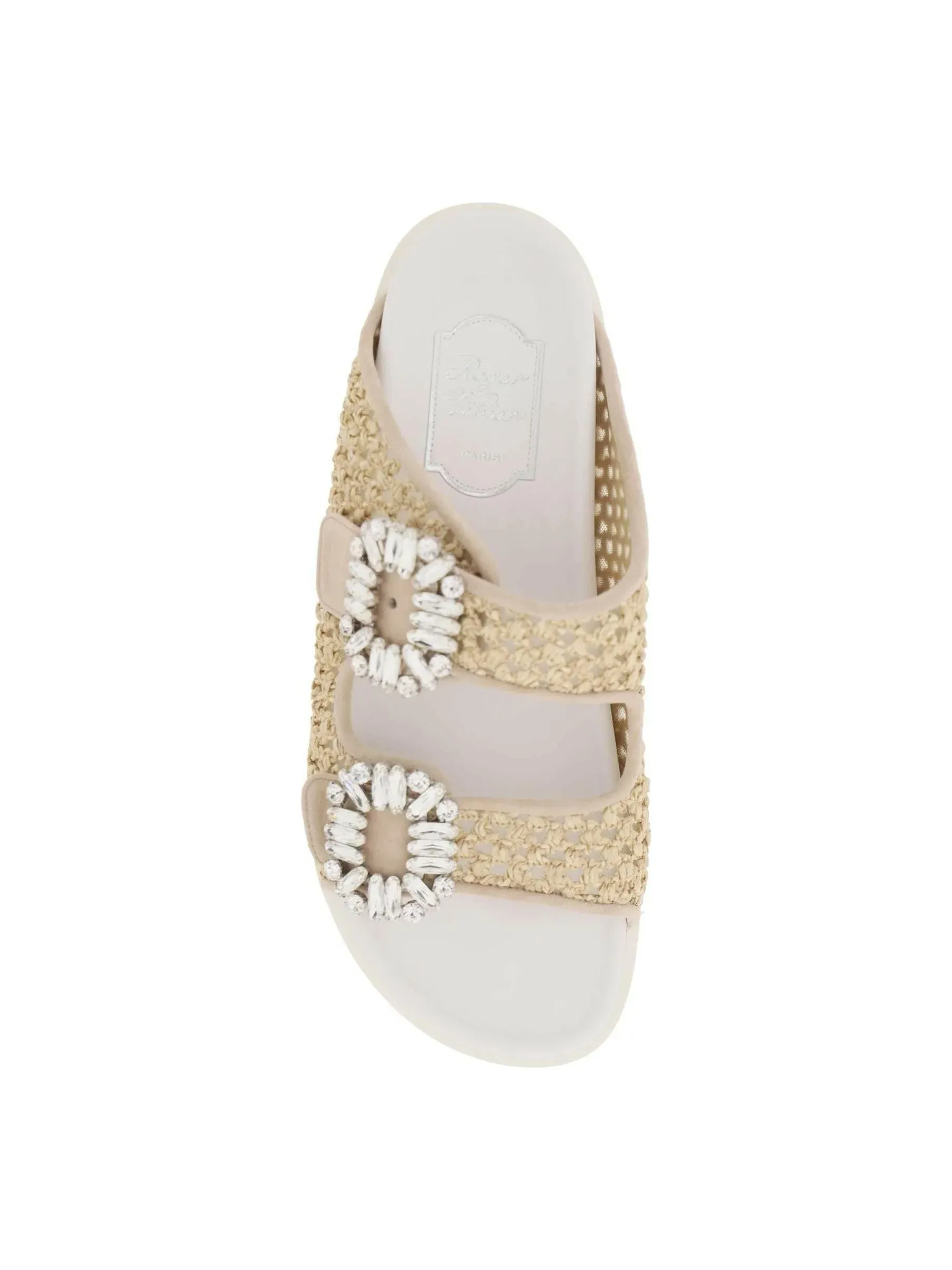 Viv' Strass Buckle Raffia Slides