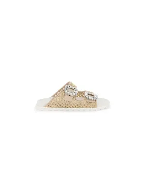 Viv' Strass Buckle Raffia Slides