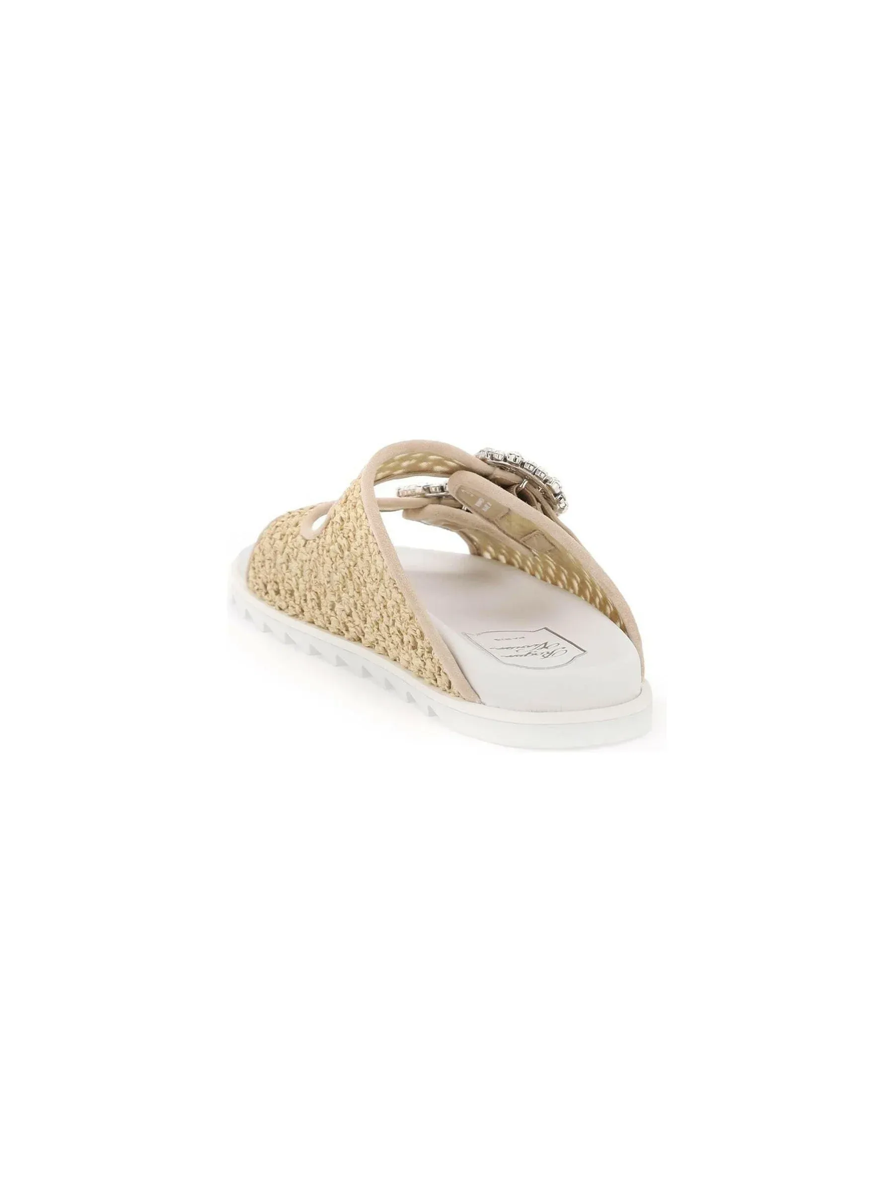 Viv' Strass Buckle Raffia Slides
