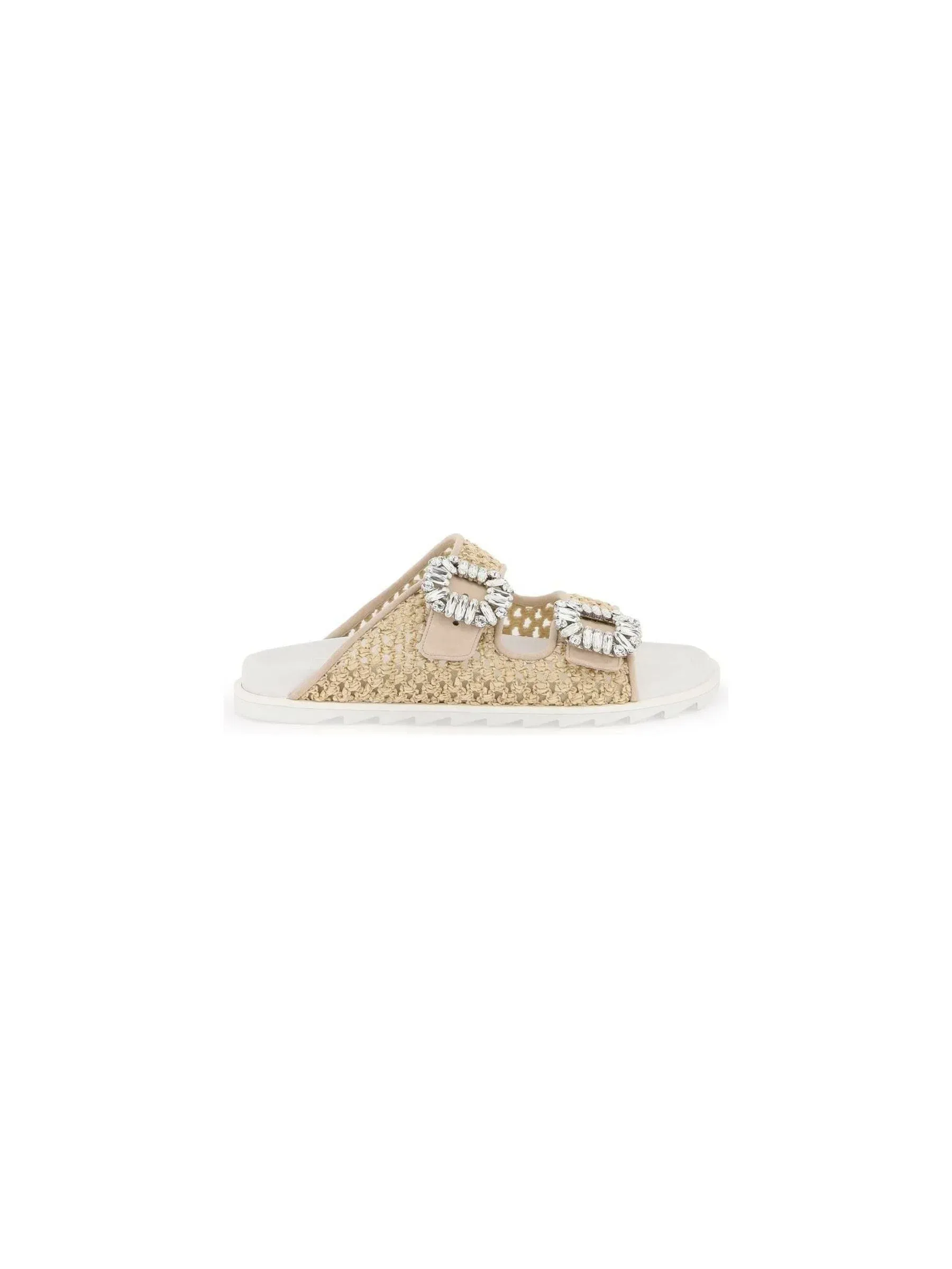 Viv' Strass Buckle Raffia Slides