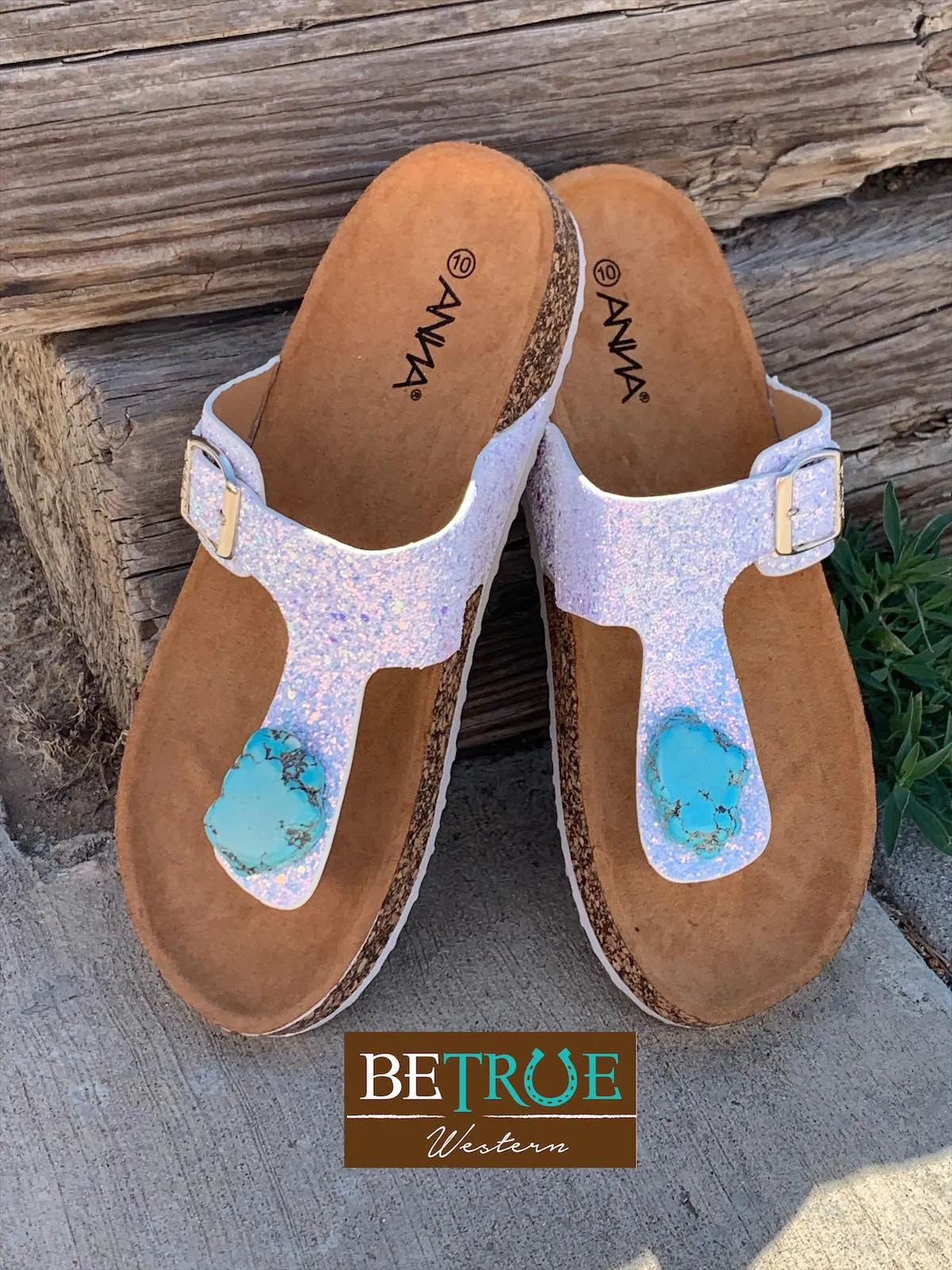 White Glitter Birkenstock Style Thong Sandal with or without Stone