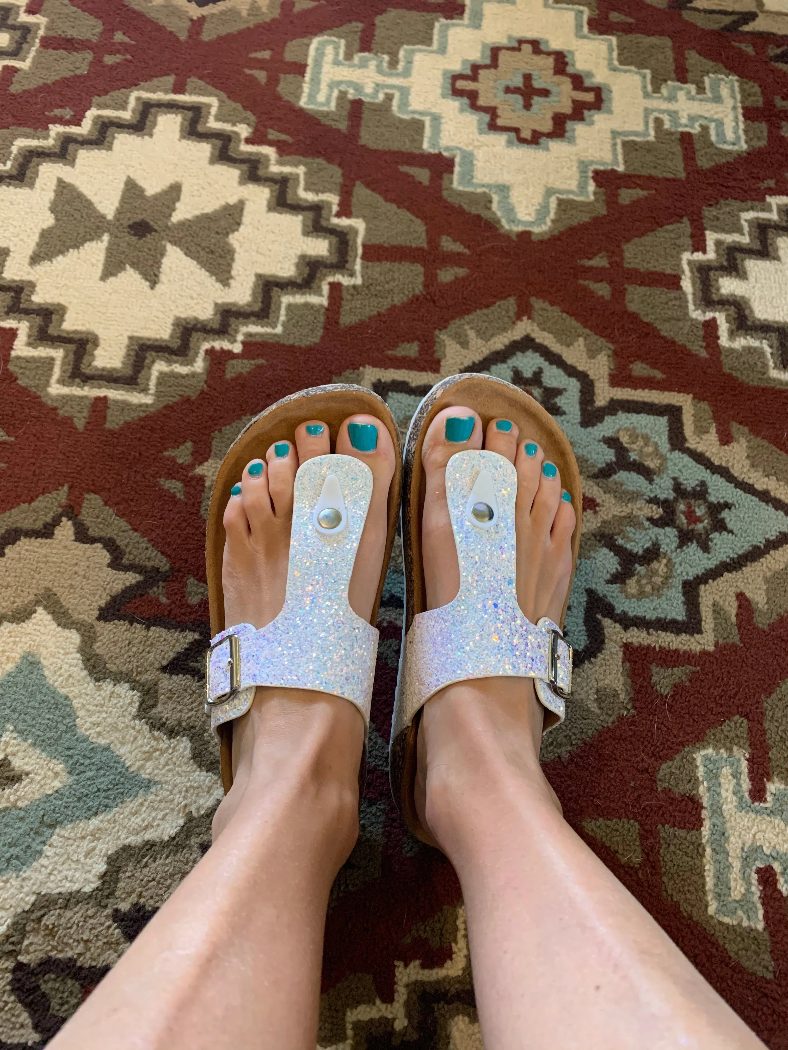 White Glitter Birkenstock Style Thong Sandal with or without Stone