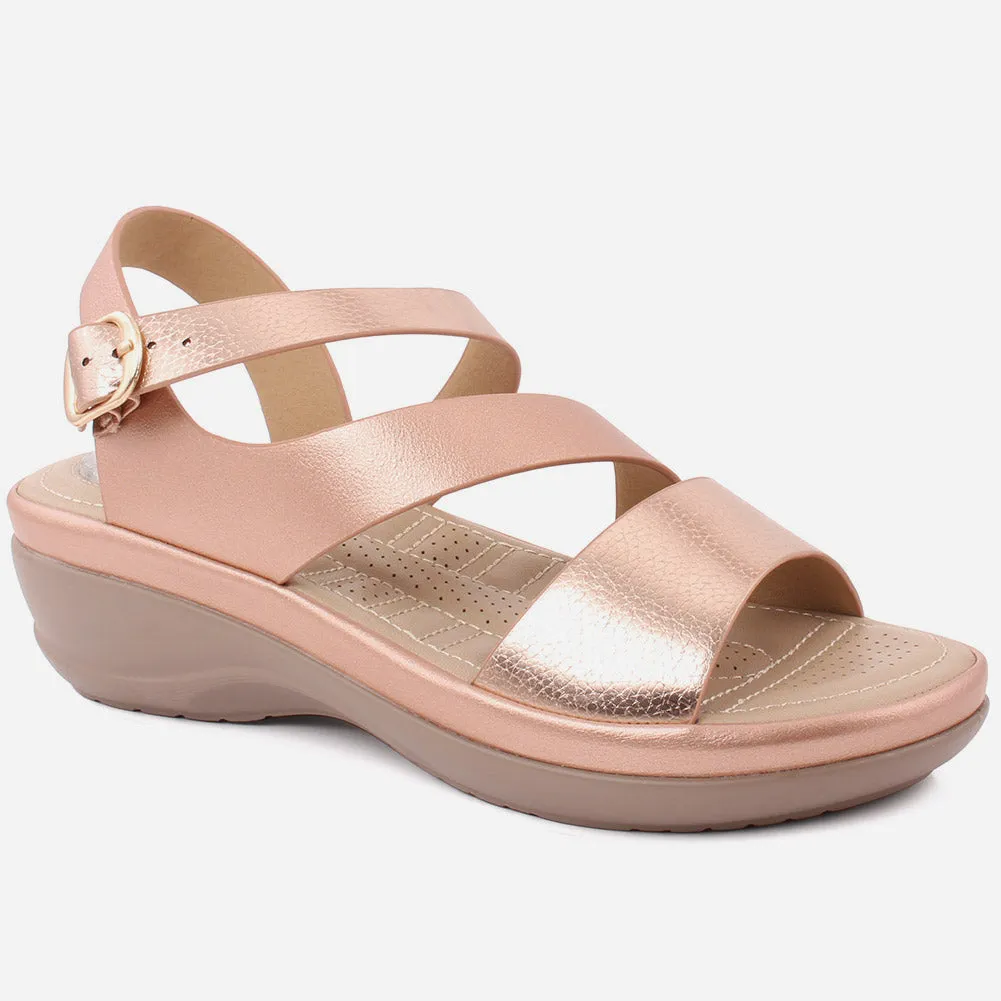 Women "JUNIPER" Patent Open Toe Cross Over Strap Comfort Wedge Sandals