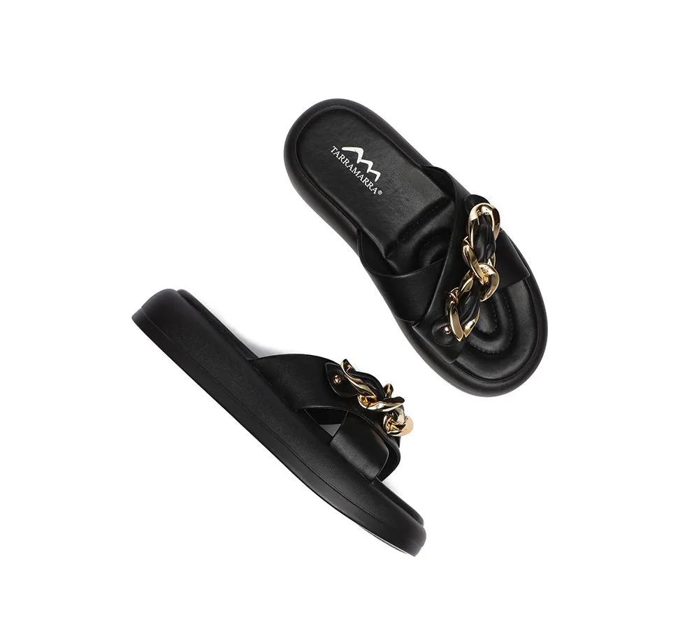 Women Slides Metal Embellished Criss Cross Platform Sandals Chiffon