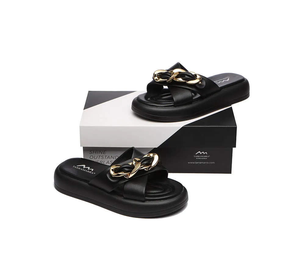 Women Slides Metal Embellished Criss Cross Platform Sandals Chiffon