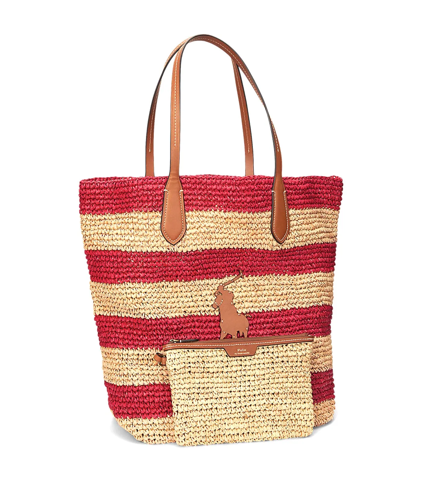 Women's Big Pony Striped Raffia Large Tote Red/Natural Stripe