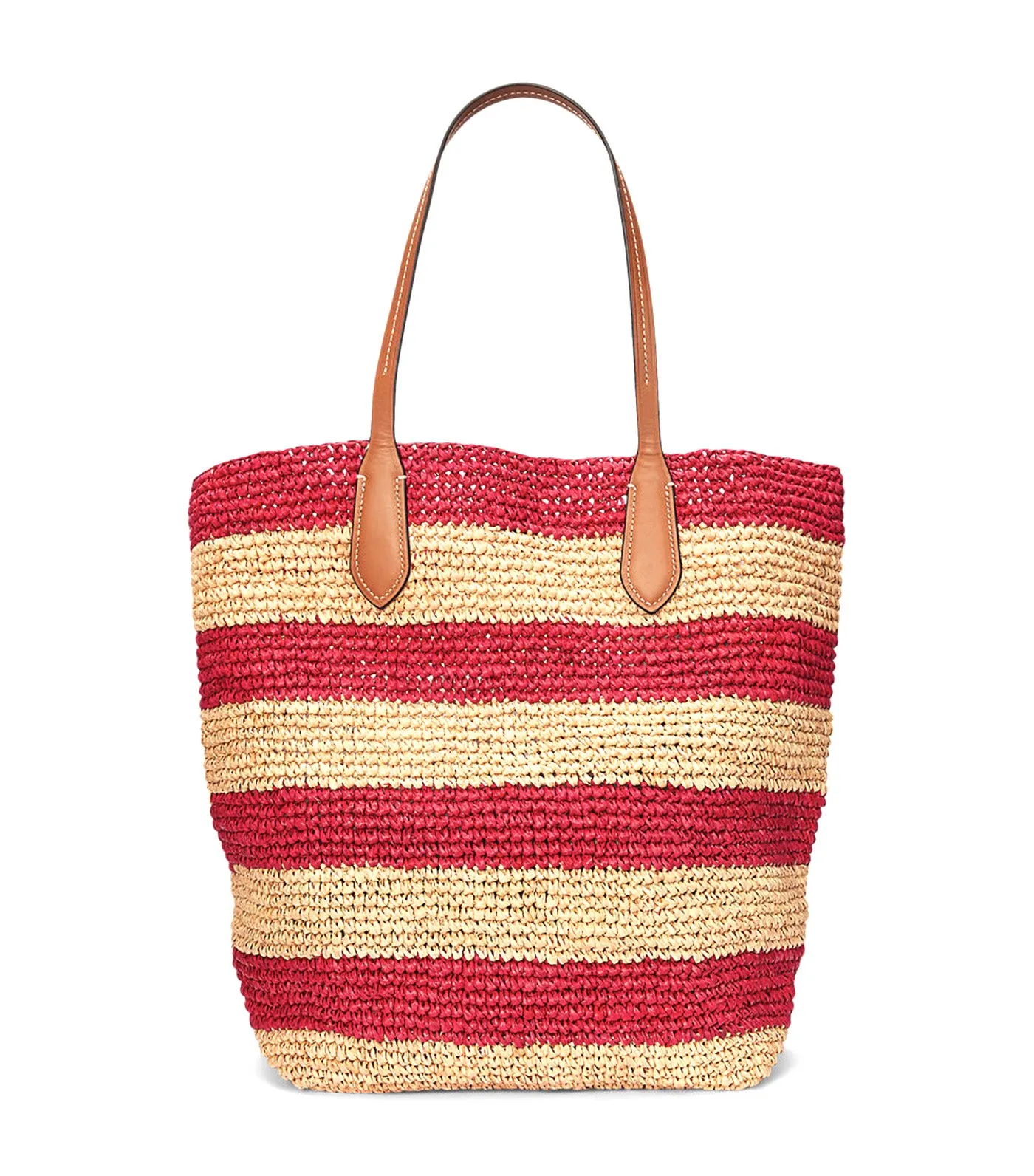 Women's Big Pony Striped Raffia Large Tote Red/Natural Stripe