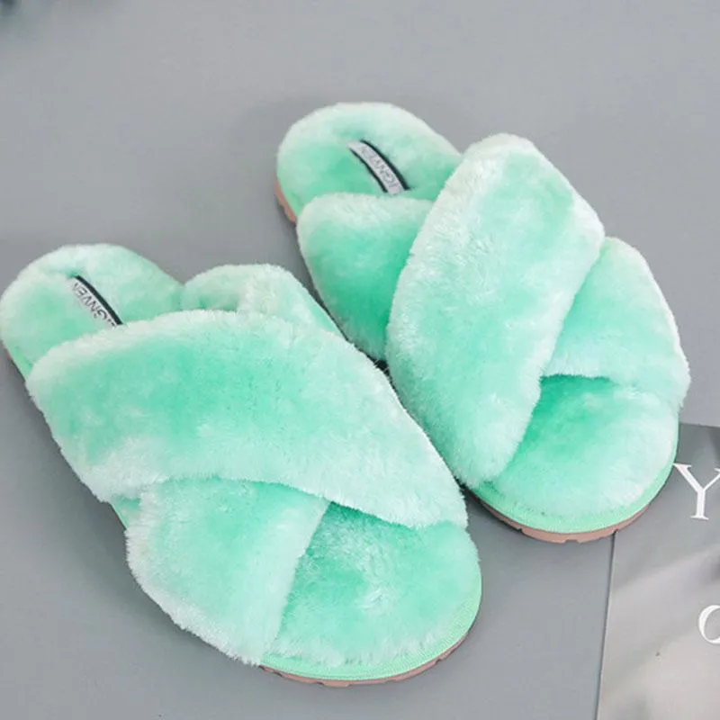 Women's Cross Plush Open-toed Slippers