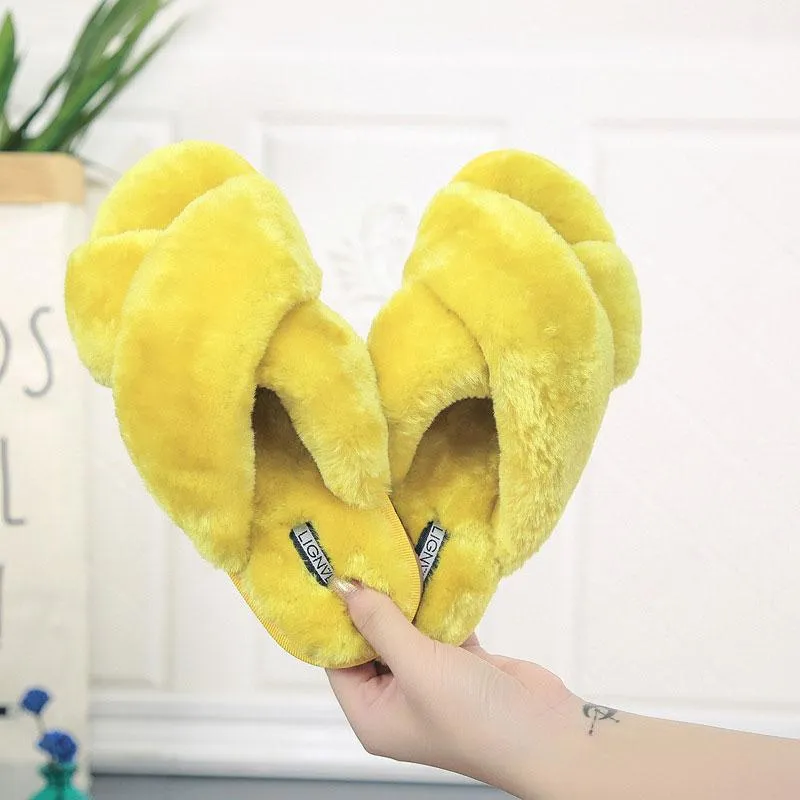 Women's Cross Plush Open-toed Slippers