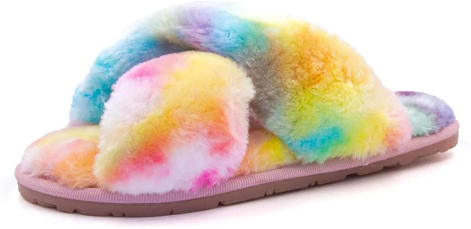 Women's Fuzzy Slippers（Rainbow）