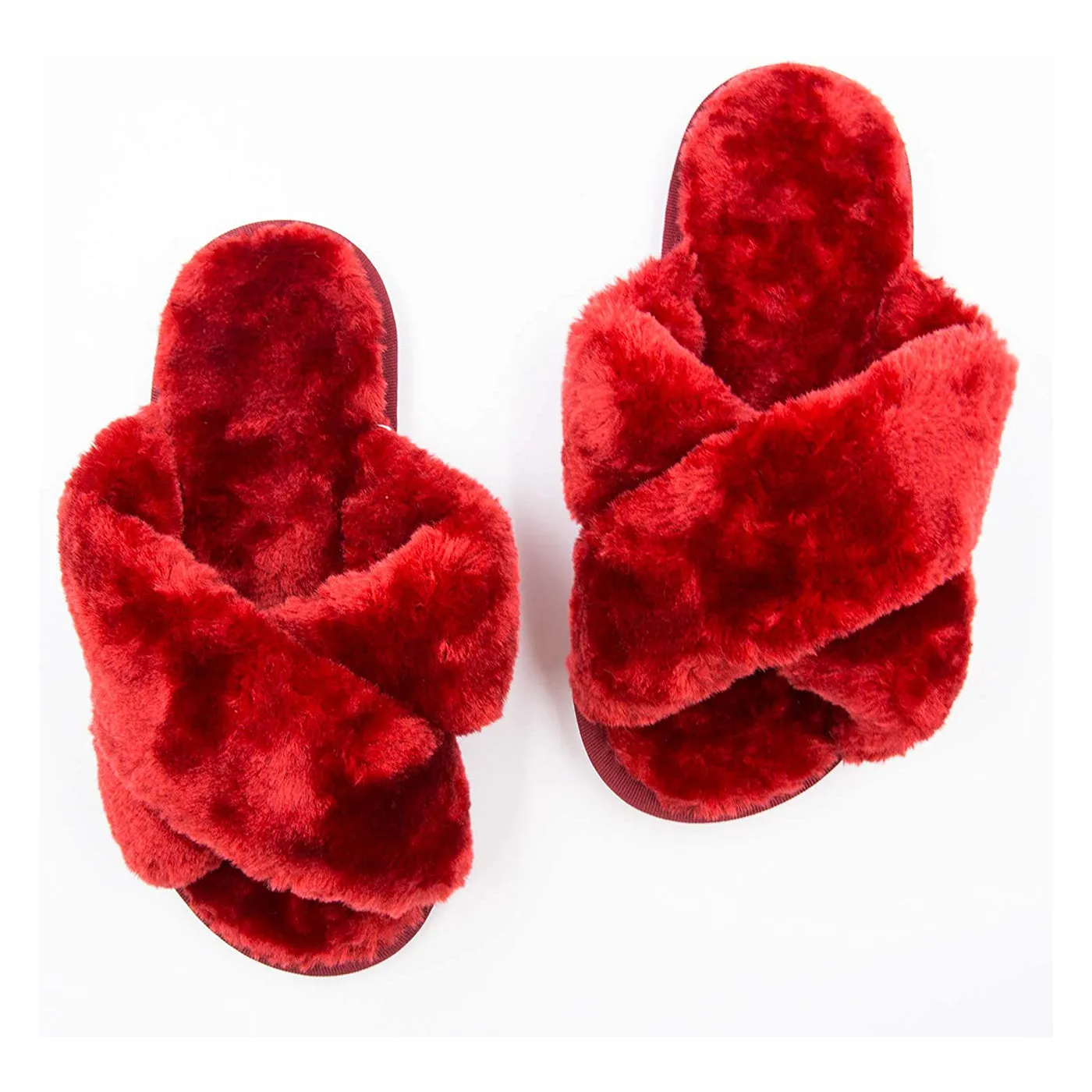 Women's Fuzzy Slippers（Wine Red）