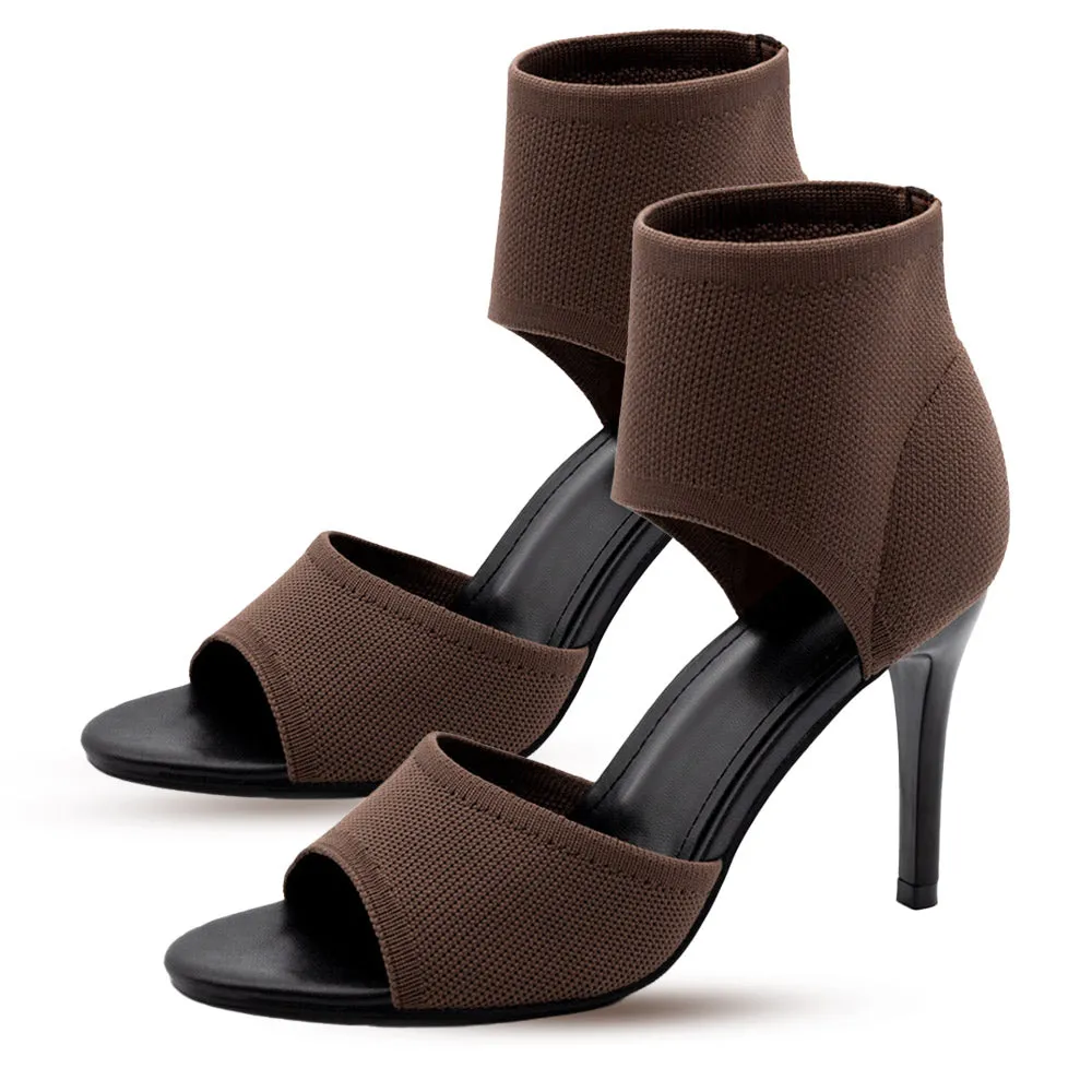 Womens Peep Toe Stiletto Heeled Sandals Breathable Knitted Upper Open Toe High Heels