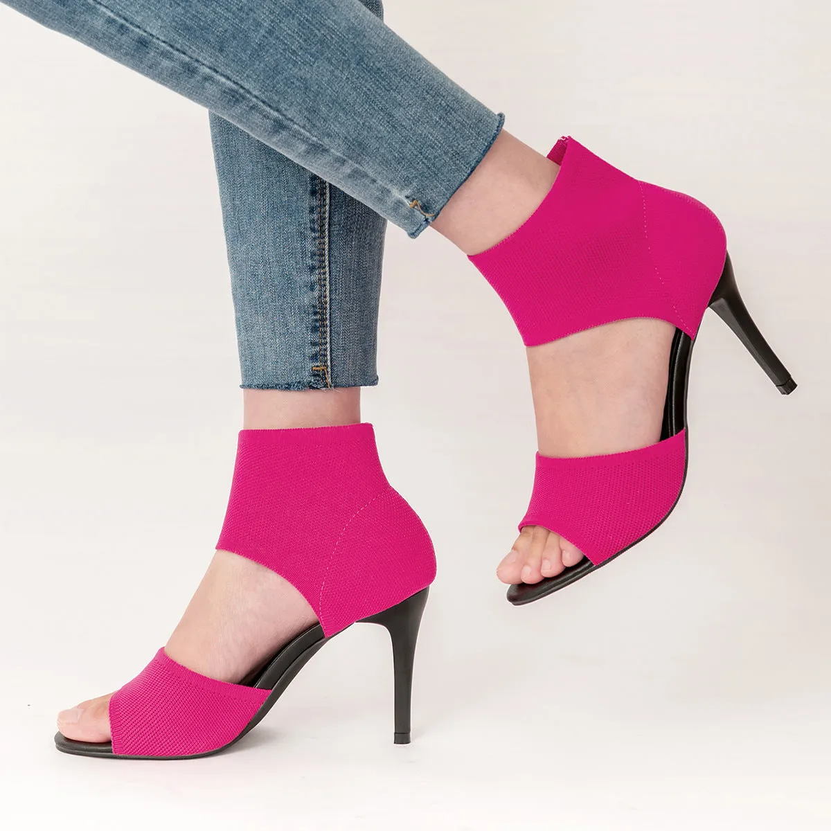 Womens Peep Toe Stiletto Heeled Sandals Breathable Knitted Upper Open Toe High Heels