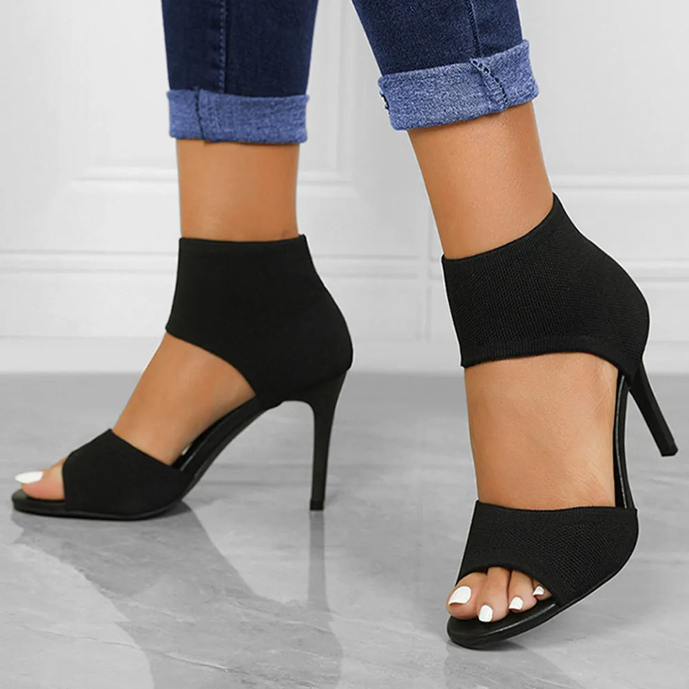 Womens Peep Toe Stiletto Heeled Sandals Breathable Knitted Upper Open Toe High Heels