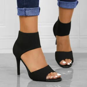 Womens Peep Toe Stiletto Heeled Sandals Breathable Knitted Upper Open Toe High Heels
