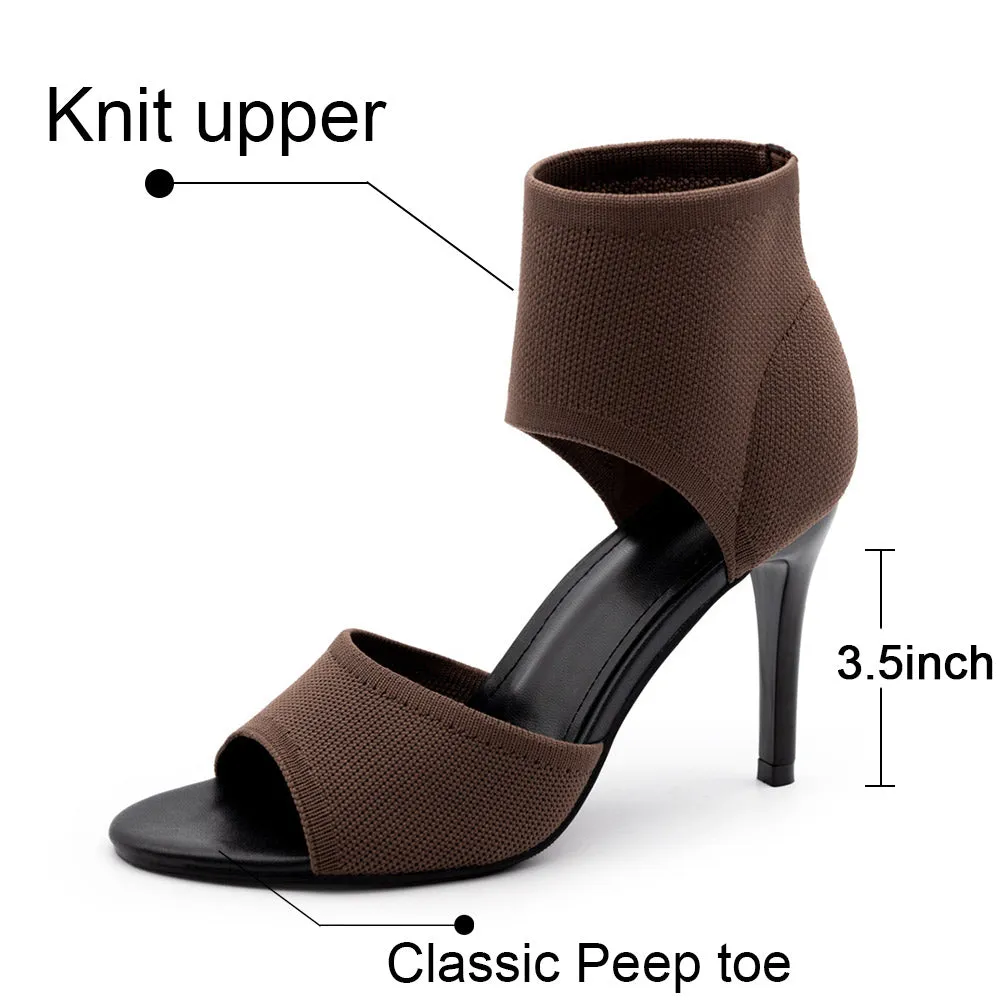 Womens Peep Toe Stiletto Heeled Sandals Breathable Knitted Upper Open Toe High Heels