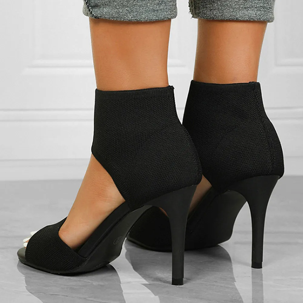 Womens Peep Toe Stiletto Heeled Sandals Breathable Knitted Upper Open Toe High Heels