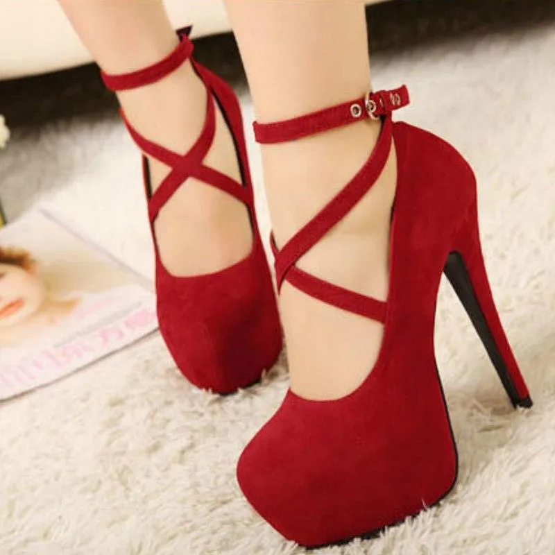 Women’s Platform High Heels – Super High Ankle Strap Pumps