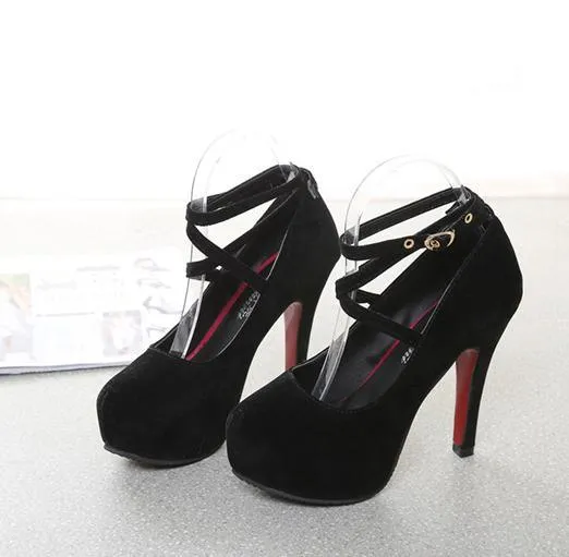 Women’s Platform High Heels – Super High Ankle Strap Pumps